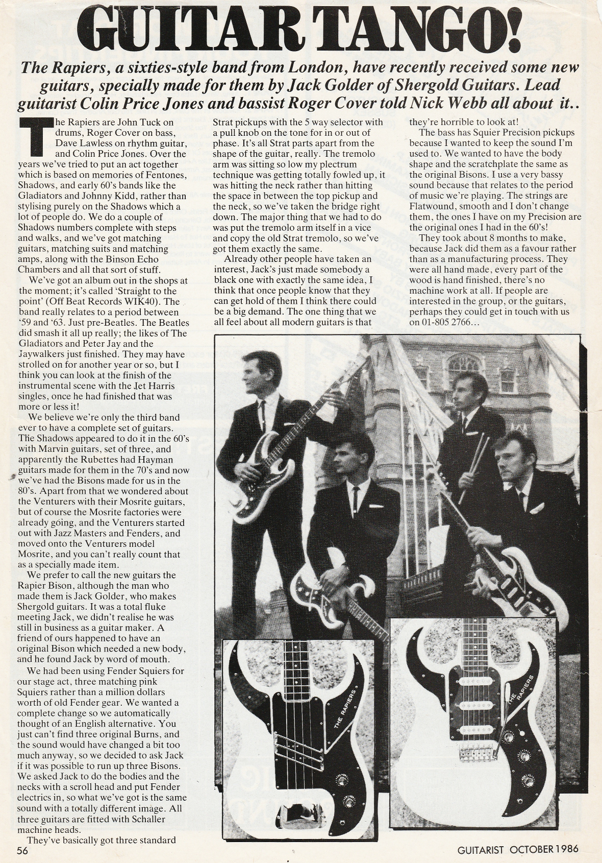 The Rapiers, Guitarist Magazine, October 1986